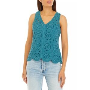 Womens Top 1X Crochet Sleeveless Blue Cottagecore Grannycore‎ Boho Free People